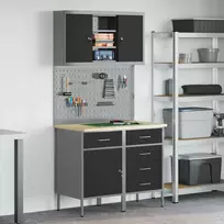 Darbo spintos rinkinys su stalčių su lentyna 5 pcs Juoda