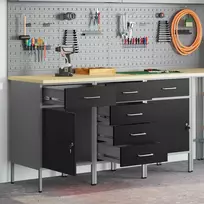 Darbo spinta su stalčių 3 pcs Juoda ir pilka 150 x 55 x 85 cm