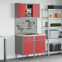 Darbo spintos rinkinys su stalčių su lentyna 6 pcs Raudona