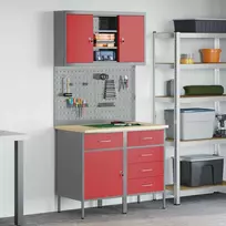 Darbo spintos rinkinys su stalčių su lentyna 5 pcs Raudona