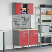 Darbo spintos rinkinys su stalčių su lentyna 5 pcs Raudona