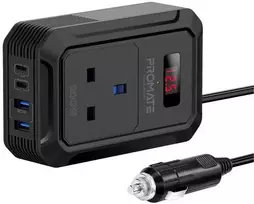 „Promate Inverto-200W“ automobilio keitiklis DC-AC 11–17 V 200 W / USB-C PD65 W