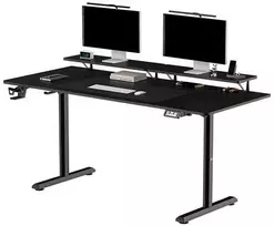 ULTRADESK HIGHLANDER XXL Juodas Biurko su elektryczną regulacją aukščio su laikikliu ausinės i kable 160X70 cm, juoda