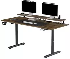 ULTRADESK HIGHLANDER XXL BROWN Biurko su elektryczną regulacją aukščio su laikikliu ausinės i kable 160X70 cm, ruda
