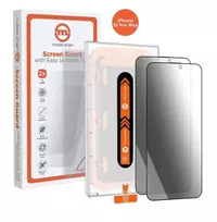 Apsauginis stiklas „Mobile Origin Privacy Screen Guard iPhone 15 Pro Max“ su lengvai aplikatoriumi, 2 vnt. pakuotėje