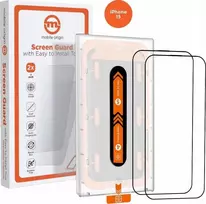 Mobile Origin Oranžinė ekrano apsauga iPhone 15 su paprastu aplikatoriumi, 2 vnt.