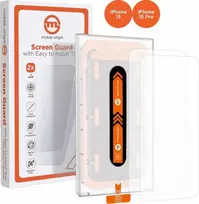 Mobile Origin Oranžinė ekrano apsauga iPhone 15 Pro/15 su paprastu pritaikymo įrankiu, 2 vnt.