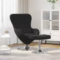 Fotelis Kiaušinio kėdė su pufu Juoda Aksomas
