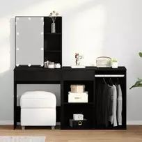 LED makiažo stalo komplektas Juodas ąžuolas 140 x 40 x 140 cm
