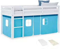 Homestyle4U Loft lova, 207.5x110x99.5 cm, balta mėlyna