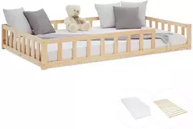 Homestyle4U Vaikiška grindų lova, 125x32x206.5 cm, ruda