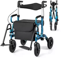 Promotions Rolatorius vaikštynė, 2-in-1 Sulankstomas su sėdyne ir pneumatiniais ratais, 64x103x59 cm, Tamsiai mėlynas