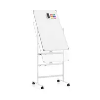 Promotions Dviejų pusių mobilioji balta lenta su rašiklių dėklu ir priedais, 60x90 cm, juoda