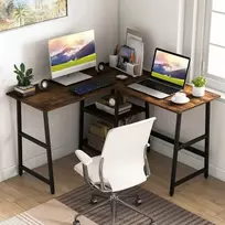 Promotions Rašomasis stalas, L formos kampinis stalas su lizdais ir USB prievadais, 120x120x75 cm, Juodas