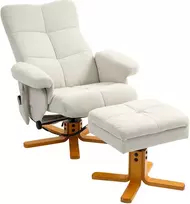 HOMCOM atlenkiamas masažinis fotelis su taburete ir daiktadėže Televizoriaus fotelis su atlenkimo funkcija 360° pasukamas su šonine kišene, odos imitacija 80 x 86 x 99 cm, kreminės spalvos, baltas