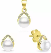 Brilio Silver Elegant auksinis-plated jewelry set with pearls SET290Y (pendant, earrings)
