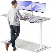 Elektrinis reguliuojamo aukščio stalas Desktronic HomePro Baltas/Pilkas, 180x80cm, Dvigubas motoras, USB ir USB-C įkrovimo lizdai