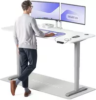 Elektrinis reguliuojamo aukščio stalas Desktronic HomePro Pilkas/Baltas, 180x80cm, Dvigubas motoras, USB ir USB-C įkrovimo lizdai