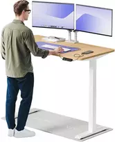 Elektrinis reguliuojamo aukščio stalas Desktronic HomeOne Baltas/Ąžuolas, 140x70cm, Dvigubas motoras, USB ir USB-C įkrovimo lizdai