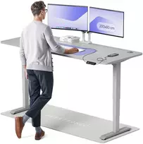 Elektrinis reguliuojamo aukščio stalas Desktronic HomePro Pilkas/Pilkas, 200x80cm, Dvigubas motoras, USB ir USB-C įkrovimo lizdai