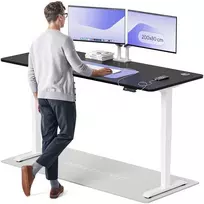 Elektrinis reguliuojamo aukščio stalas Desktronic HomePro Baltas/Juodas, 200x80cm, Dvigubas motoras, USB ir USB-C įkrovimo lizdai