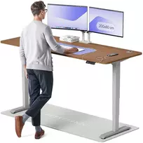 Elektrinis reguliuojamo aukščio stalas Desktronic HomePro Pilkas/Riešutmedis, 200x80cm, Dvigubas motoras, USB ir USB-C įkrovimo lizdai