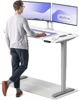 Elektrinis reguliuojamo aukščio stalas Desktronic HomePro Pilkas/Baltas, 140x70cm, Dvigubas motoras, USB ir USB-C įkrovimo lizdai