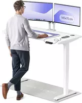 Elektrinis reguliuojamo aukščio stalas Desktronic HomePro Baltas/Baltas, 140x70cm, Dvigubas motoras, USB ir USB-C įkrovimo lizdai