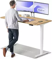 Elektrinis reguliuojamo aukščio stalas Desktronic HomePro Baltas/Ąžuolas, 160x80cm, Dvigubas motoras, USB ir USB-C įkrovimo lizdai