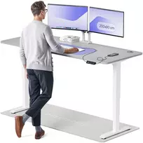 Elektrinis reguliuojamo aukščio stalas Desktronic HomePro Baltas/Pilkas, 200x80cm, Dvigubas motoras, USB ir USB-C įkrovimo lizdai