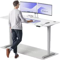 Elektrinis reguliuojamo aukščio stalas Desktronic HomePro Pilkas/Baltas, 200x80cm, Dvigubas motoras, USB ir USB-C įkrovimo lizdai