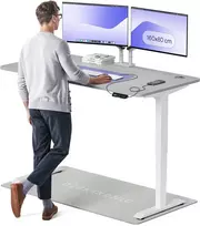 Elektrinis reguliuojamo aukščio stalas Desktronic HomePro Baltas/Pilkas, 160x80cm, Dvigubas motoras, USB ir USB-C įkrovimo lizdai