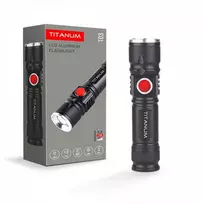 Įkraunamas kišeninis LED žibintuvėlis 230Lm 6500K, Li-ion 18650 1200mAh, TITANUM TLF-T03 – Optinis priartinimas spindulio fokusavimui nuo plataus kampo iki ilgo atstumo