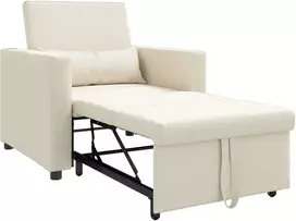 Fotelis Ištraukiamas sofa-lova vienvietis su ratu Kreminė balta audinys
