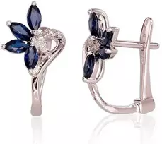 Auksiniai auskarai su brangakmeniais. . Praba: 585°. Akmuo: Briliantai , Safyras - 1.99 g. - 15 mm. - Briliantai (0,03Ct), Safyras (0,794Ct)