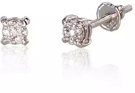 Auksiniai auskarai vinukai, užsukami, Baltas Auksas, Briliantai - 0.95 g. - 4 mm. - Briliantai (0,092Ct)