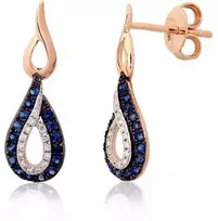 Auksiniai auskarai –pusetai - 2.17 g. - 22 mm. - Briliantai (0,077Ct), Safyras (0,352Ct)