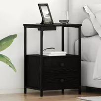 Naktinis staliukas su įkrovimo stotimi 2 pcs juoda ąžuolo