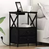 Naktinis staliukas su įkrovimo stotimi 2 pcs juoda ąžuolo