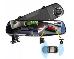 Automobilio veidrodėlis su ekranu, vaizdo registratorius su priekine ir galine kamera Full HD Happy people K-01