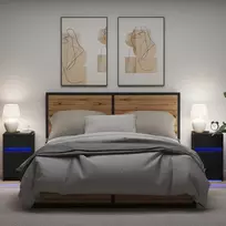 LED naktinis staliukas su spintelėmis 2 pcs juoda ąžuolo