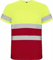 Roly Techniniai gerai matomi trumpomis rankovėmis marškinėliai DELTA Darbo vieta raudona / fluoro geltona
