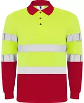 Roly Ilgomis rankovėmis techniniai polo marškiniai POLARIS L/S Darbo vieta raudona / fluoro geltona