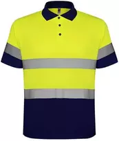 Roly Techniniai trumpomis rankovėmis polo marškiniai POLARIS Tamsiai mėlyna / fluorescencinė geltona