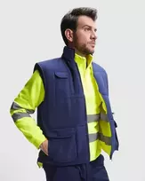 Roly Dvipusė liemenė su kišenėmis ir aukšta apykakle PERSEI Tamsiai mėlyna / fluorescencinė geltona