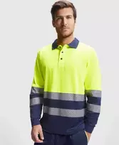 Roly Ilgų rankovių techniniai polo marškiniai su matomumu ATRIO LS Tamsiai mėlyna / fluorescencinė geltona