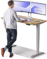Elektrinis reguliuojamo aukščio stalas Desktronic HomePro Ąžuolo masyvas/Pilkas, 140x70cm, Dvigubas motoras, USB ir USB-C įkrovimo lizdai