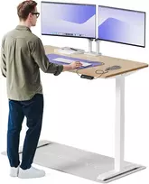 Elektrinis reguliuojamo aukščio stalas Desktronic HomeOne Bambukas/Baltas, 140x70cm, Dvigubas motoras, USB ir USB-C įkrovimo lizdai