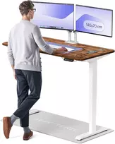 Elektrinis reguliuojamo aukščio stalas Desktronic HomePro Riešutmedžio masyvas/Baltas, 140x70cm, Dvigubas motoras, USB ir USB-C įkrovimo lizdai
