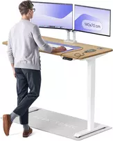 Elektrinis reguliuojamo aukščio stalas Desktronic HomePro Ąžuolo masyvas/Baltas, 140x70cm, Dvigubas motoras, USB ir USB-C įkrovimo lizdai